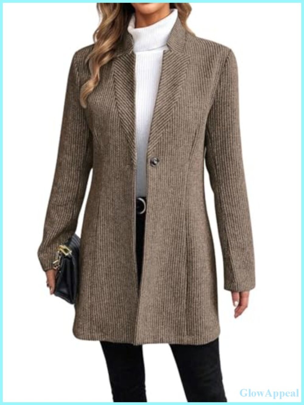 Wool Blend Mid-Long Blazer 1 Button Coat Stand Collar Overcoat